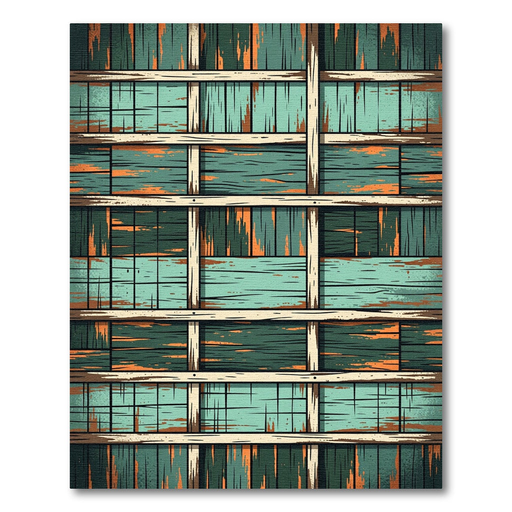 Rustic Teal Wood Plank Weave Rug