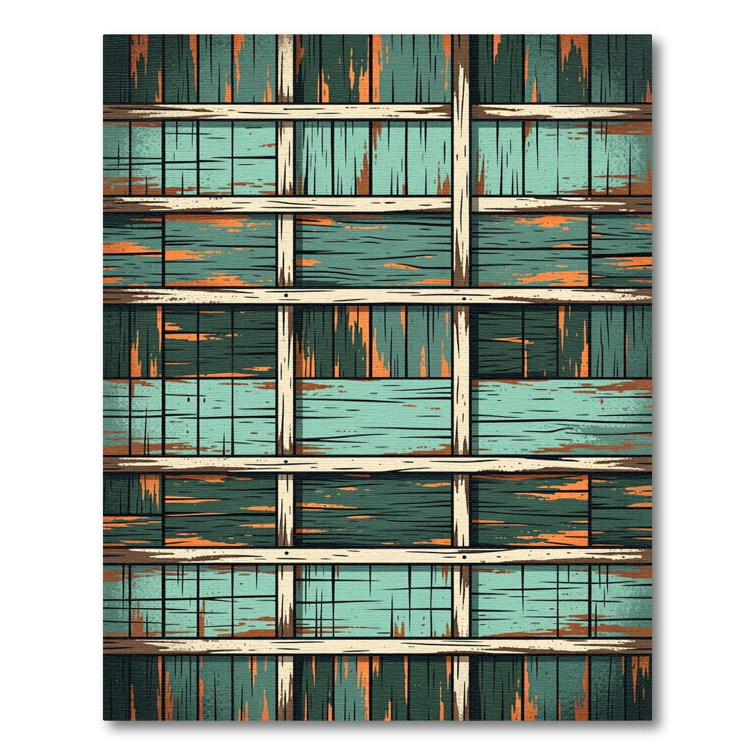 Rustic Teal Wood Plank Weave Rug