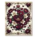 Crimson White Floral Heart Garland Rug
