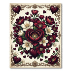Crimson White Floral Heart Garland Rug