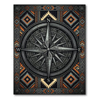 Geometric Compass Nautical Grey Orange Rug