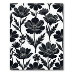 Sophisticated Monochrome Black Floral Botanical Rug