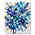 Deep Blue Watercolor Floral Feather Splash Rug