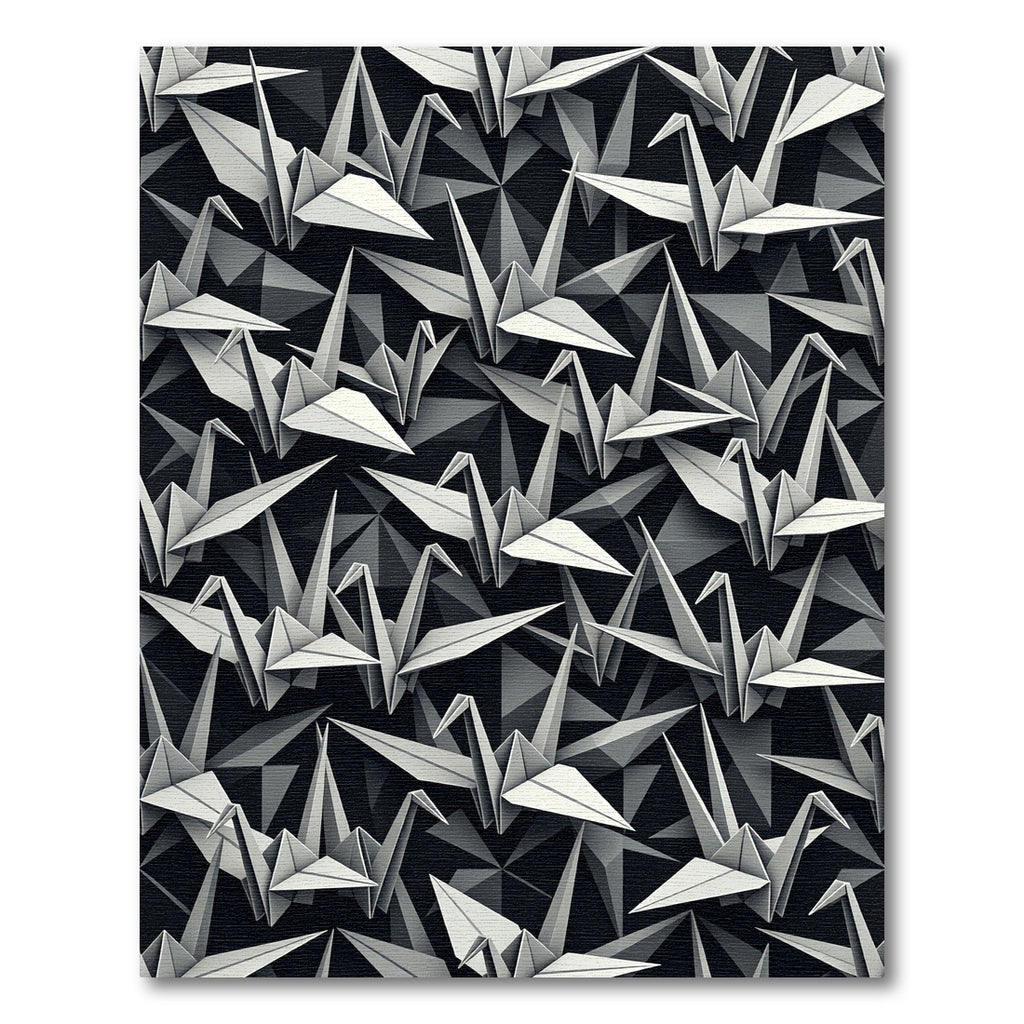 Monochromatic Origami Crane Repeating Pattern Rug