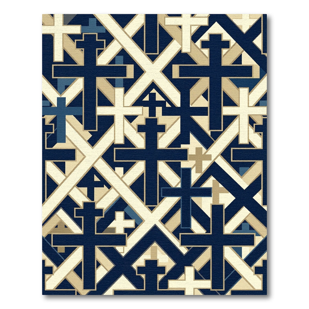 Geometric Navy and Cream Cross Tile Rug