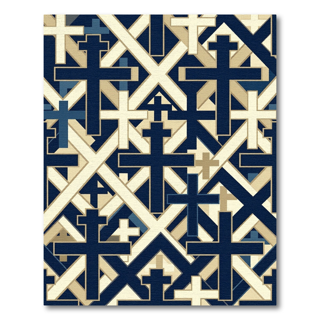 Geometric Navy and Cream Cross Tile Rug