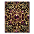 Ornate Gold Burgundy Floral Jeweled Medallion Rug