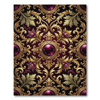 Ornate Gold Burgundy Floral Jeweled Medallion Rug