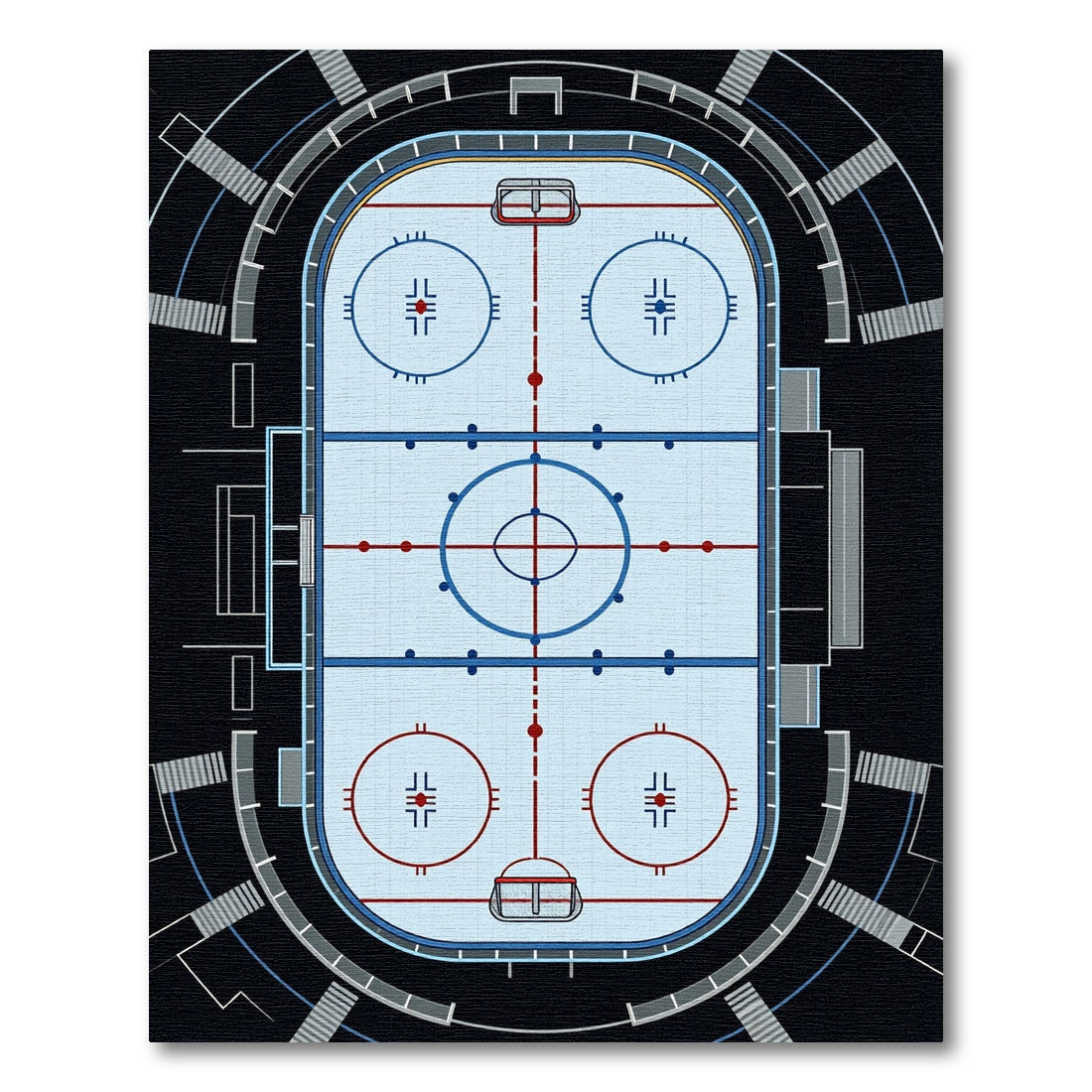 Contemporary Ice Hockey Rink Grid Rug