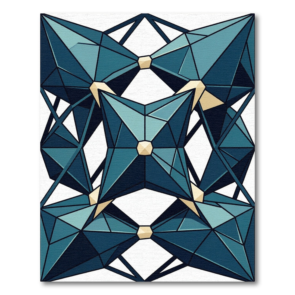 Geometric Teal Crystal Facet Symmetry Rug