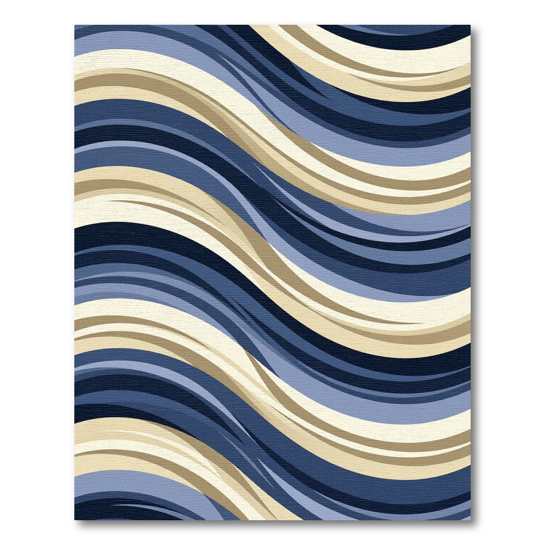 Modern Navy Gold Wavy Striped Art Rug