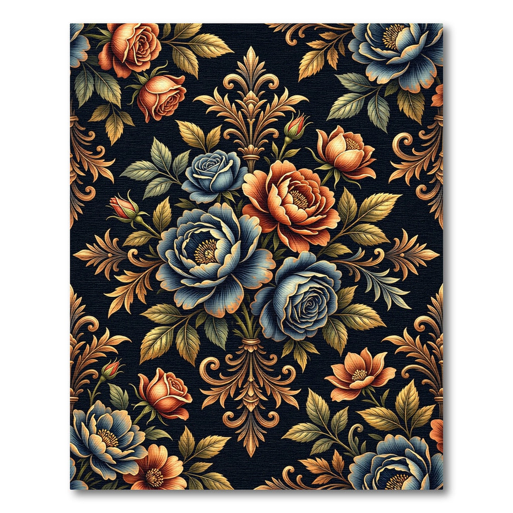 Royal Blue Orange Floral Acanthus Rug