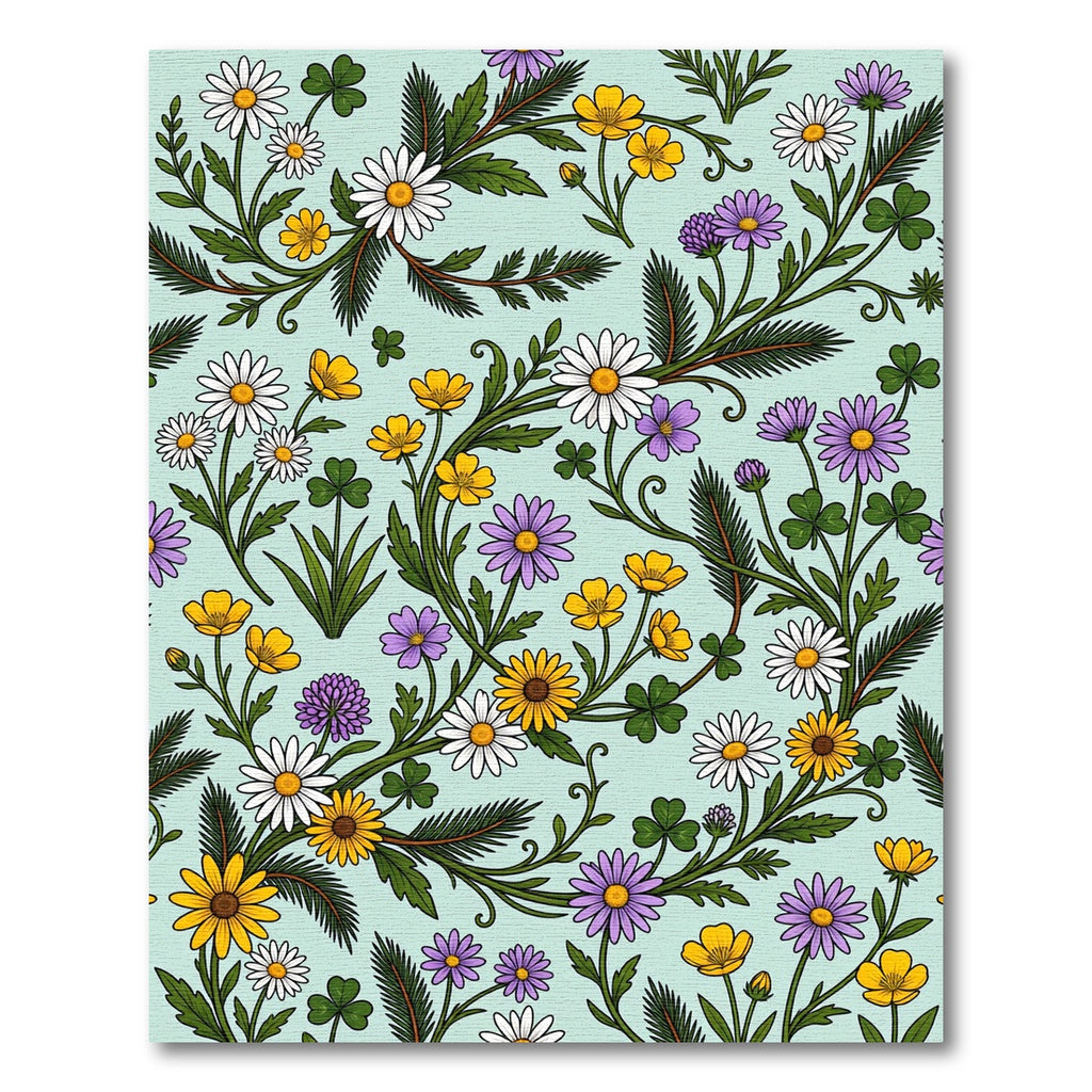 Pastel Floral Vines with Daisies and Clovers Rug