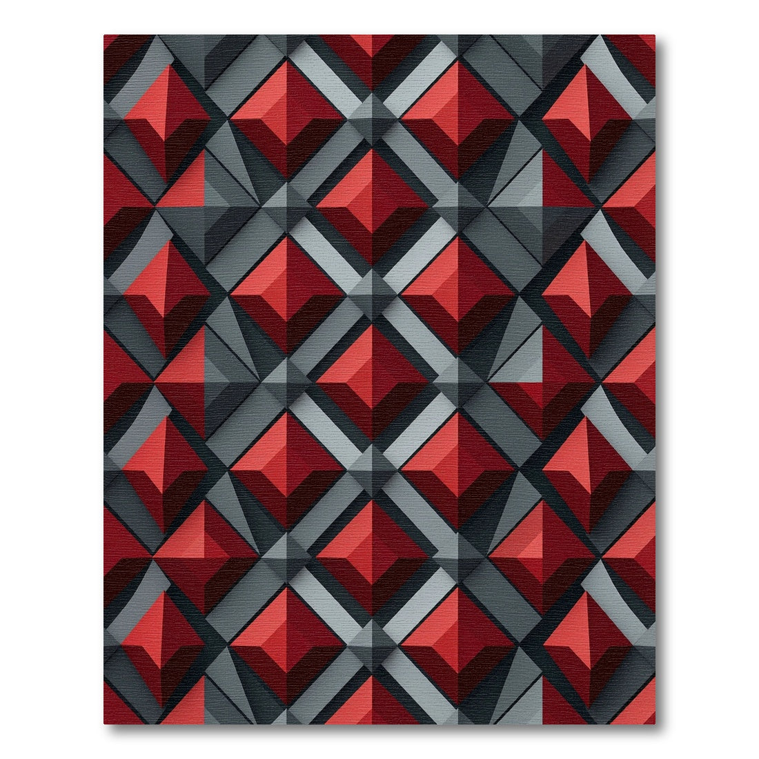 Red Gray Geometric Pyramid Diamond Rug
