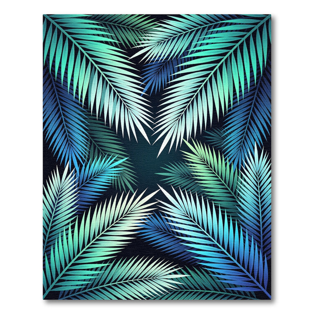 Teal Blue Palm Frond Cluster Rug
