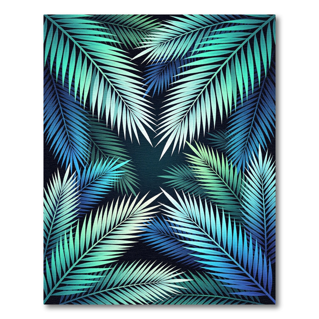 Teal Blue Palm Frond Cluster Rug
