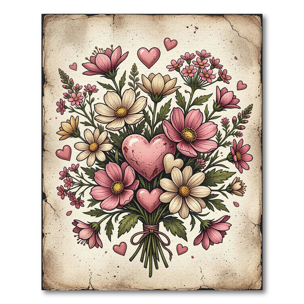 Pink Daisy Hearts Garden Bouquet Rug
