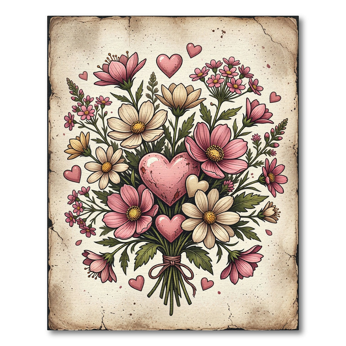 Pink Daisy Hearts Garden Bouquet Rug