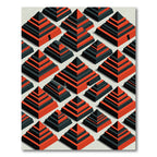 Modern Red Black Stepped Pyramid Rug