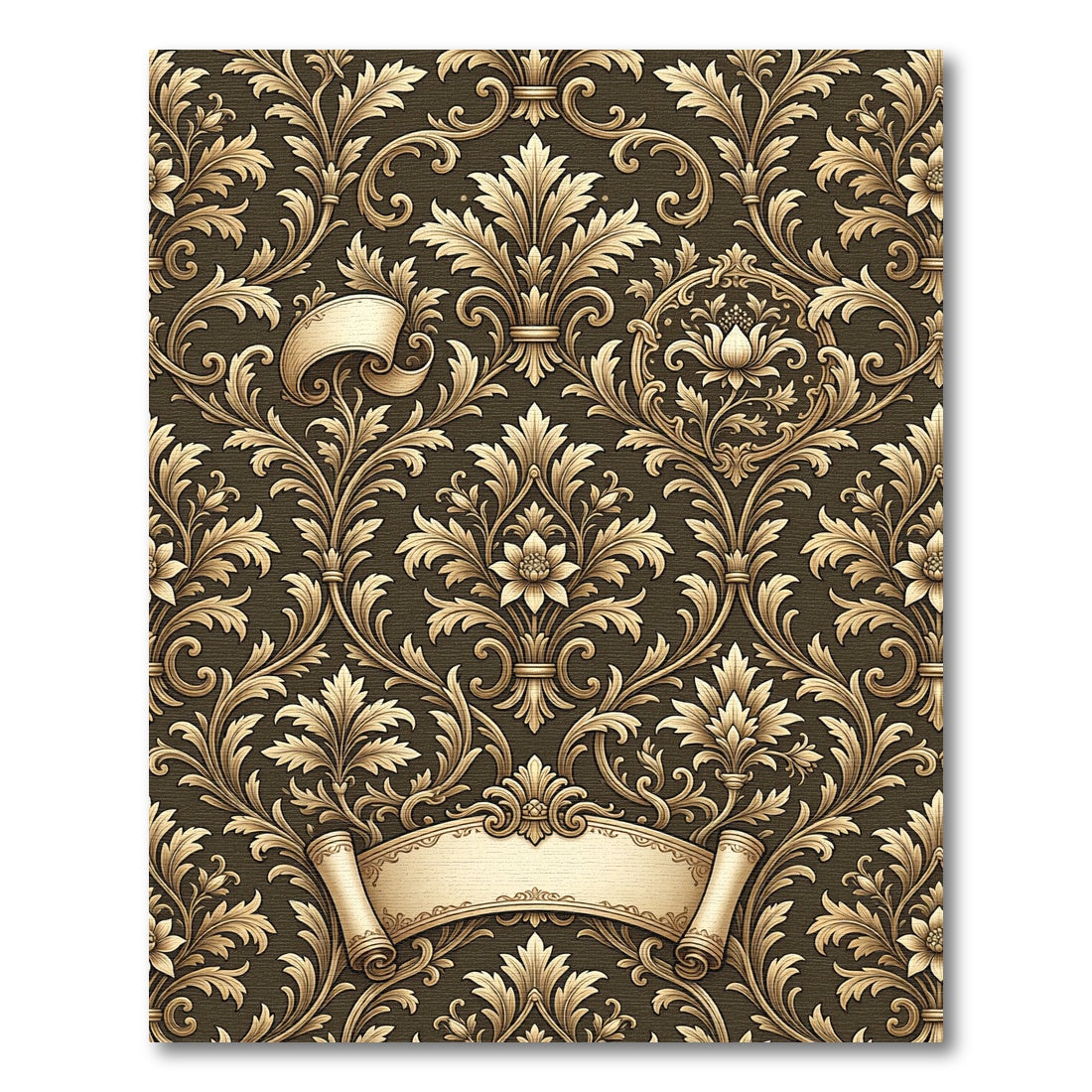 Antique Gold Floral Damask Scroll Rug