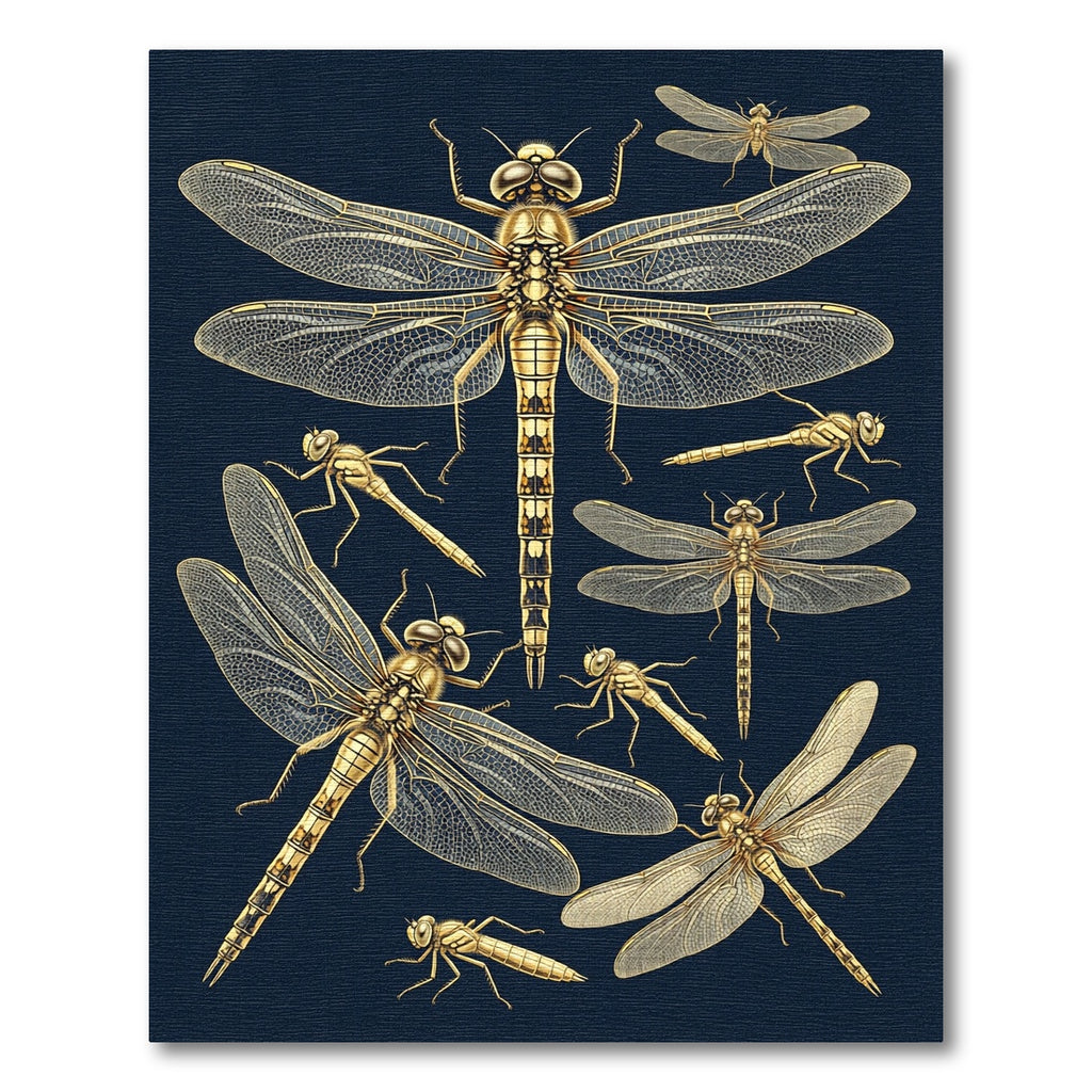 Golden Dragonfly Illustration on Navy Rug