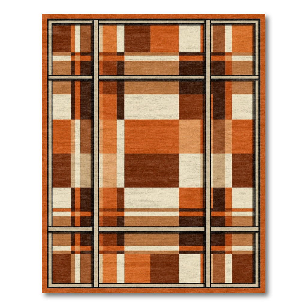 Earthy Terracotta Plaid Windowpane Rug