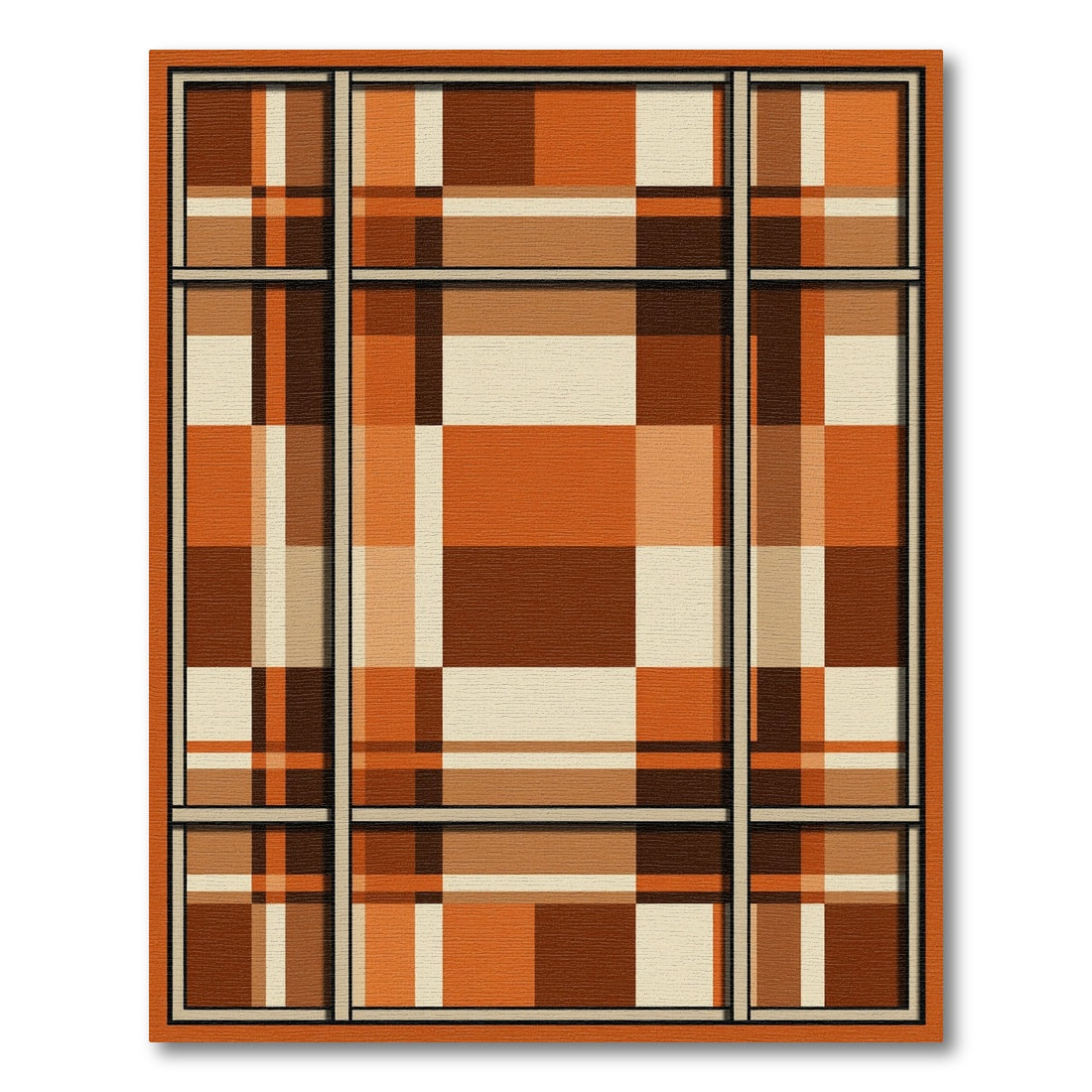 Earthy Terracotta Plaid Windowpane Rug