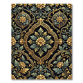 Gilded Black Floral Damask Scrollwork Rug