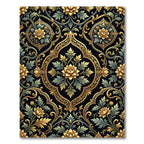 Gilded Black Floral Damask Scrollwork Rug
