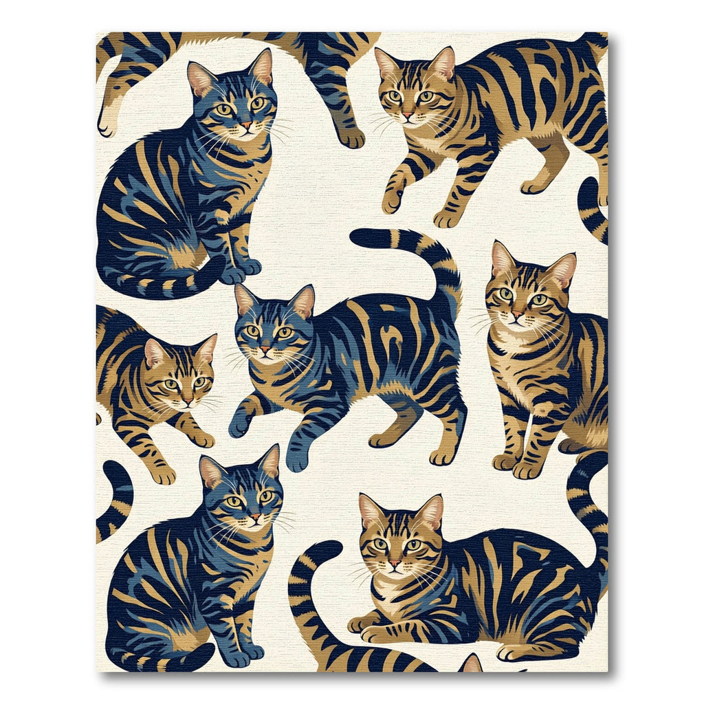 Charming Blue And Gold Tabby Cats Rug