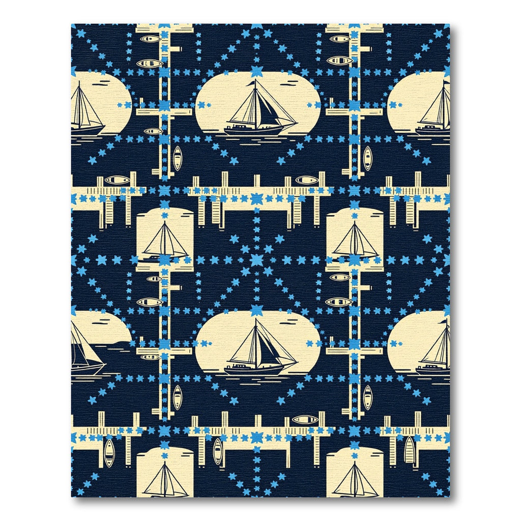 Navy Blue Nautical Sailboat Starry Grid Rug