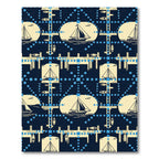 Navy Blue Nautical Sailboat Starry Grid Rug