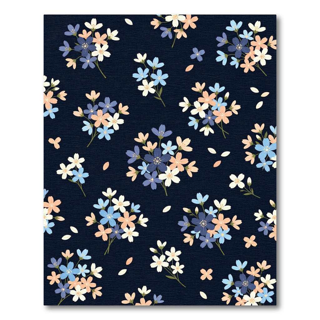 Navy Blue Floral Blossom Cluster Rug