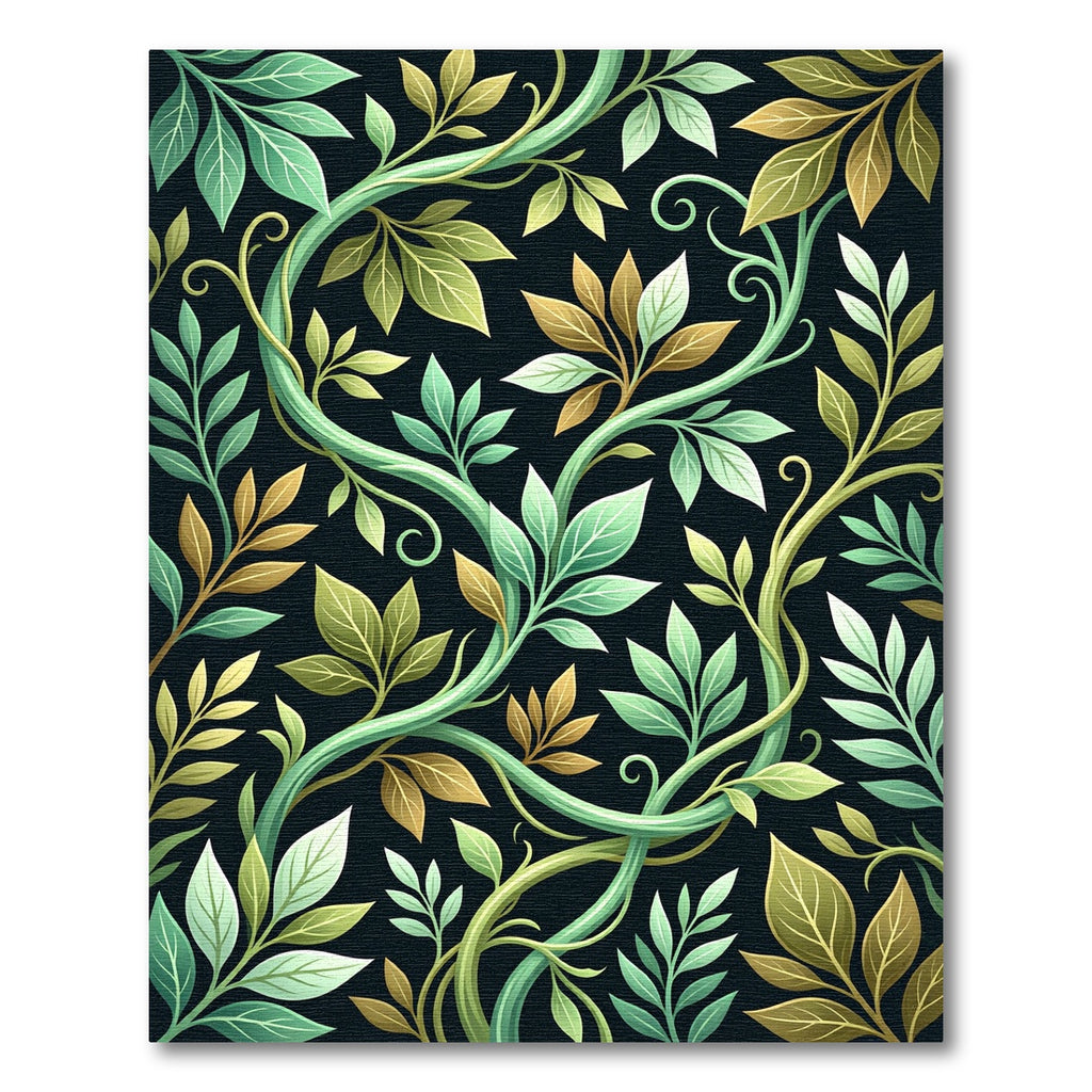 Lush Emerald Golden Vine Botanical Rug