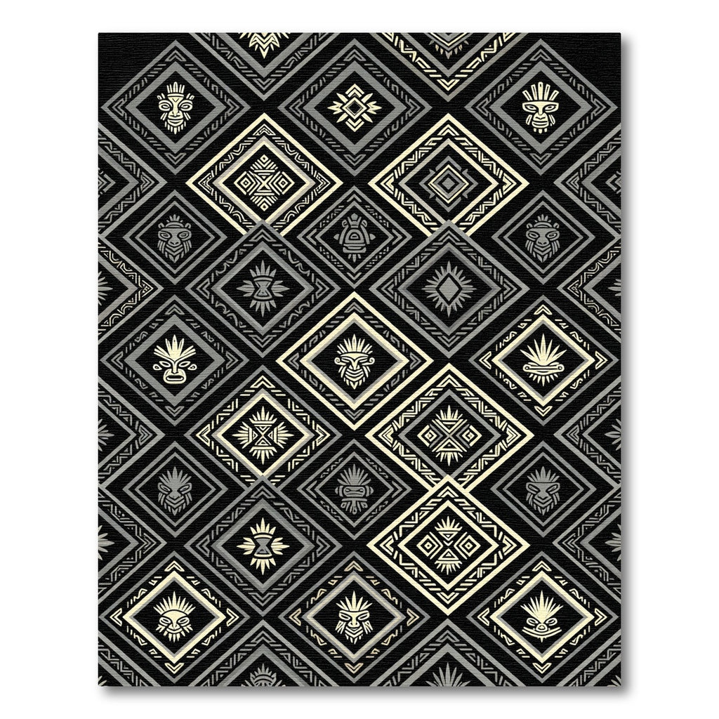 Monochrome Tribal Diamond Totem Art Rug