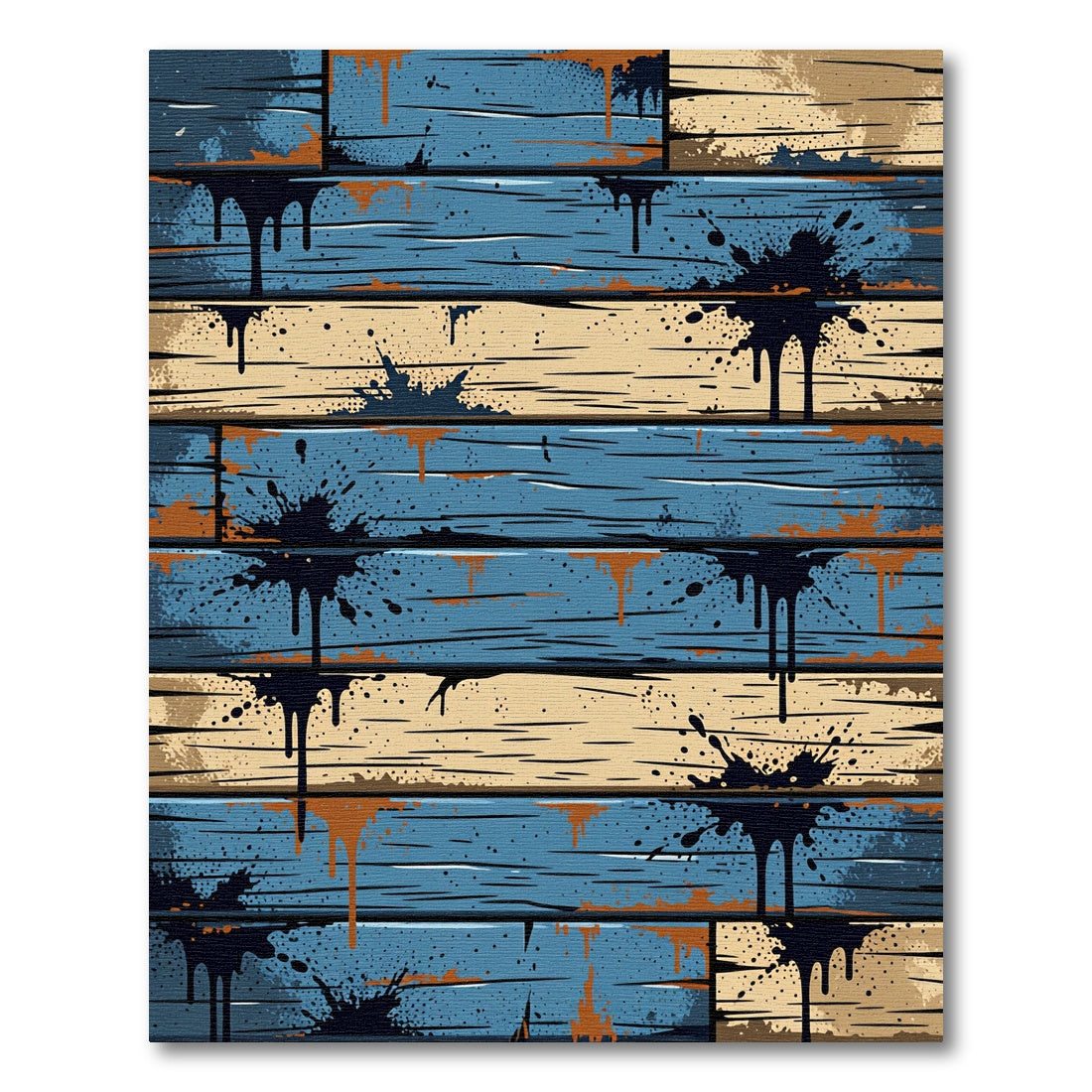 Blue Tan Distressed Wood Splatter Rug