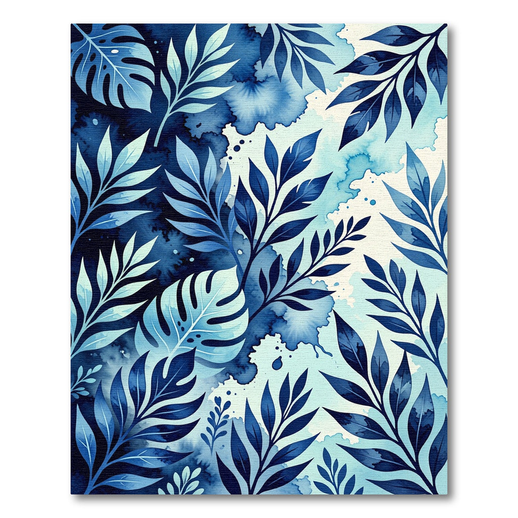 Deep Blue Watercolor Tropical Foliage Rug