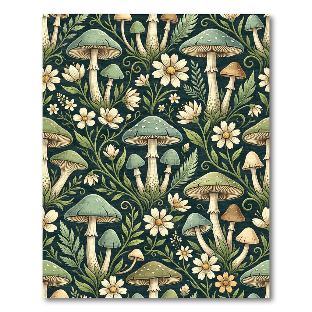 Sage Green Mushroom and Daisy Meadow Rug