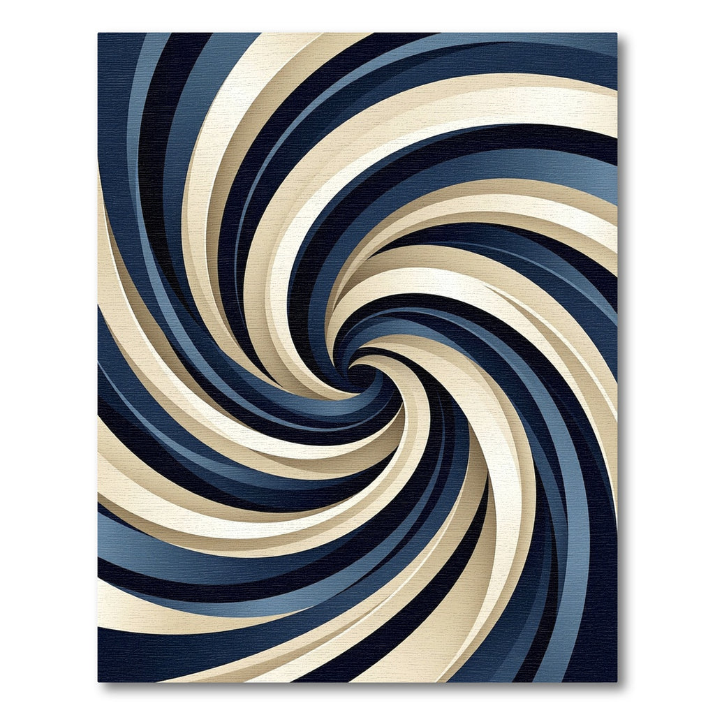 Modern Navy and Cream Spiral Vortex Rug
