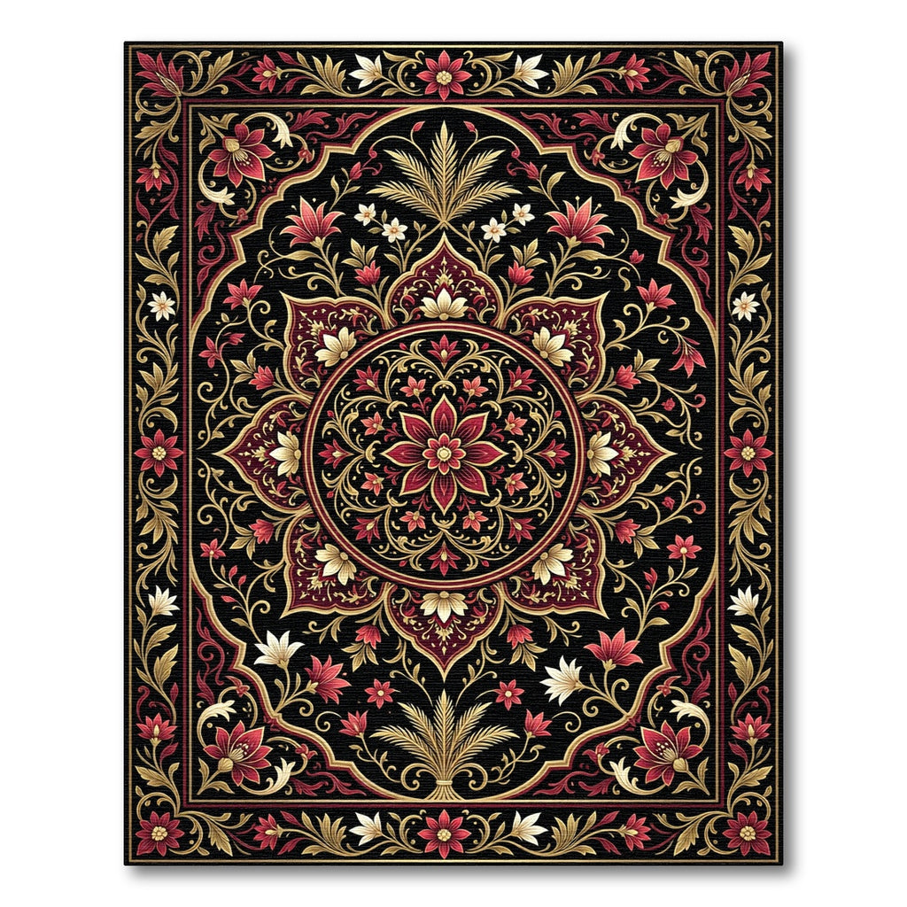 Intricate Crimson Gold Floral Medallion Rug