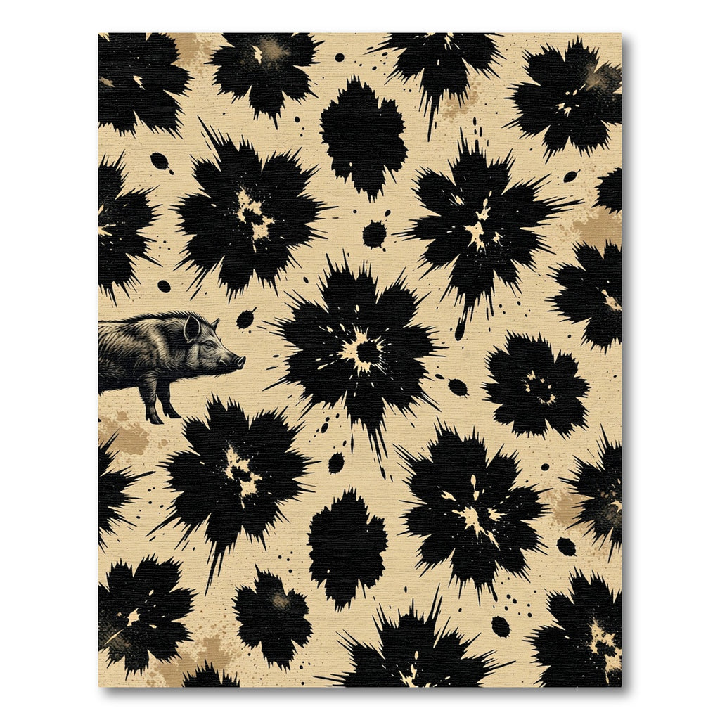 Rustic Black Splatter Flower Pig Rug