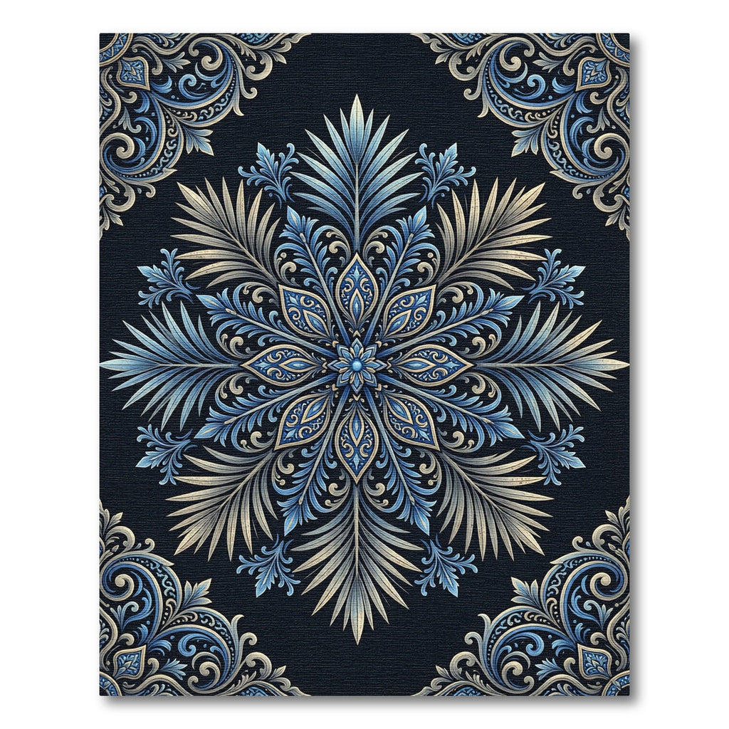 Sophisticated Navy Blue Ornate Floral Medallion Rug