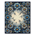 Blue Daisy Floral Botanical Border Rug