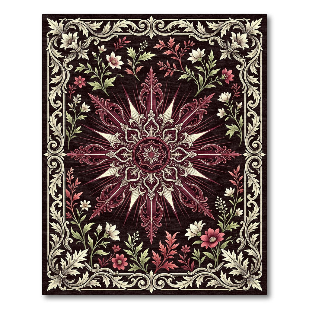 Ornate Crimson Floral Star Medallion Rug