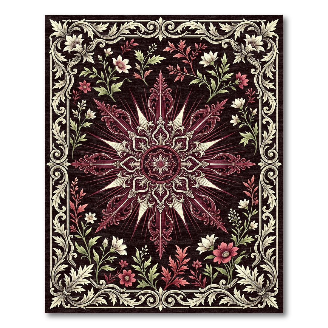 Ornate Crimson Floral Star Medallion Rug