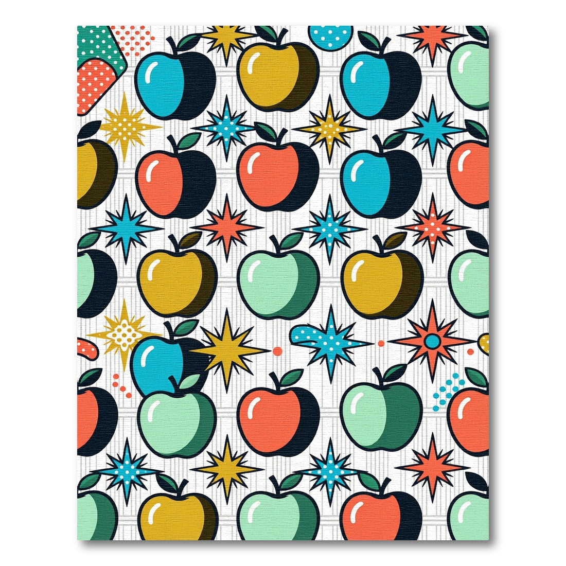 Mid-Century Colorful Apple Star Mosaic Rug