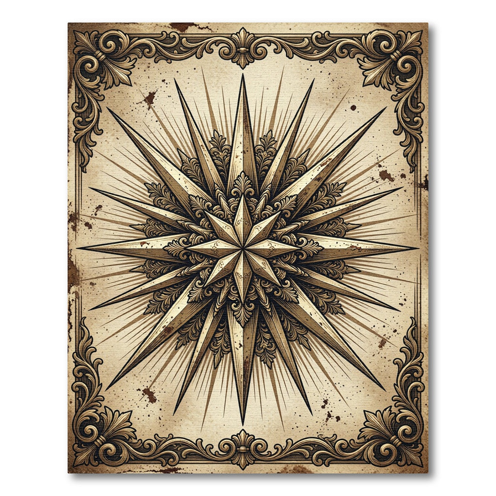 Vintage Golden Compass Star Medallion Rug