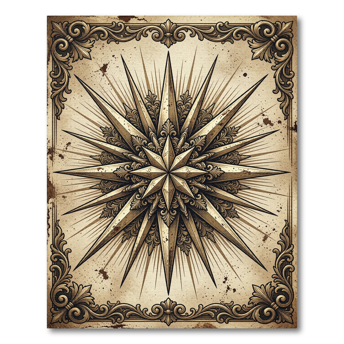 Vintage Golden Compass Star Medallion Rug