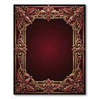 Ornate Crimson Gold Filigree Frame Rug