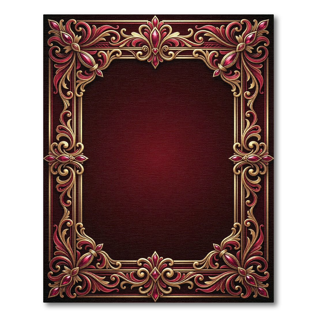 Ornate Crimson Gold Filigree Frame Rug